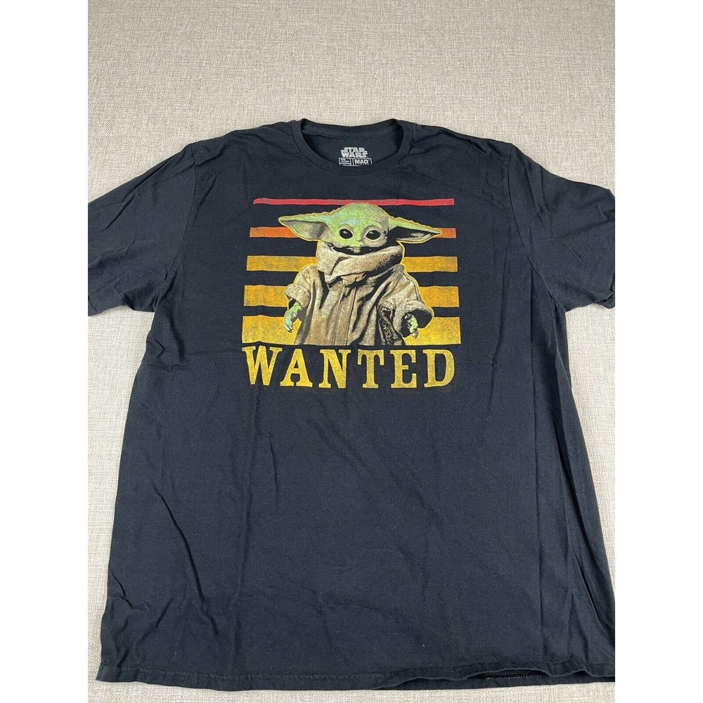 Star Wars "Wanted" Black Graphic T-shirt Men 2X Baby Yoda Tee by Mad Engine